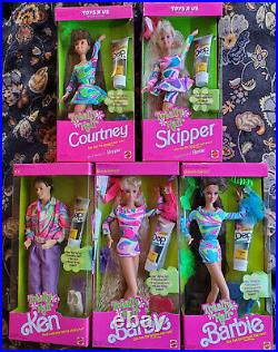 NRFB 1991 Totally Hair Barbie Set of 5 Dolls (Barbies, Ken, Courtney & Skipper)
