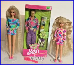 Vintage 1991 Totally Hair Barbie LOT Ken NRFB + Barbie & Skipper Dolls + Dep Gel