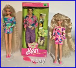 Vintage 1991 Totally Hair Barbie LOT Ken NRFB + Barbie & Skipper Dolls + Dep Gel