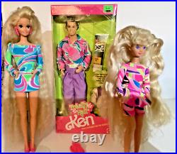 Vintage 1991 Totally Hair Barbie LOT Ken NRFB + Barbie & Skipper Dolls + Dep Gel