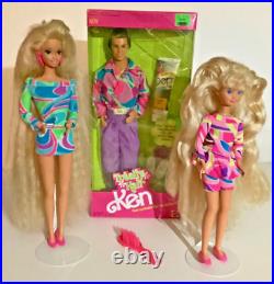 Vintage 1991 Totally Hair Barbie LOT Ken NRFB + Barbie & Skipper Dolls + Dep Gel