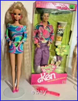 Vintage 1991 Totally Hair Barbie LOT Ken NRFB + Barbie & Skipper Dolls + Dep Gel