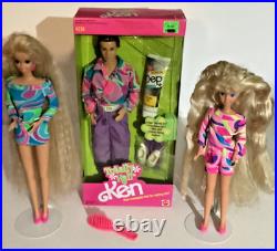 Vintage 1991 Totally Hair Barbie LOT Ken NRFB + Barbie & Skipper Dolls + Dep Gel