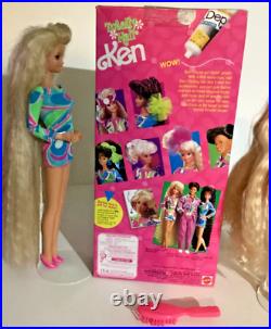 Vintage 1991 Totally Hair Barbie LOT Ken NRFB + Barbie & Skipper Dolls + Dep Gel