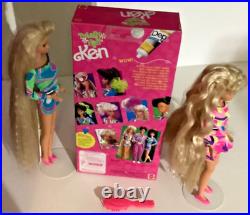 Vintage 1991 Totally Hair Barbie LOT Ken NRFB + Barbie & Skipper Dolls + Dep Gel